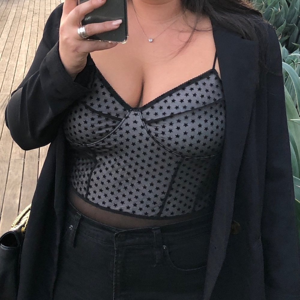 Topshop Black Mesh Star Bodysuit